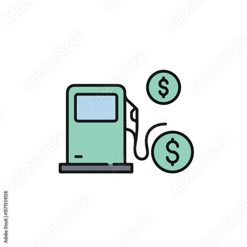 Gas pump icon with dollars symbol illustrates the increase in gas prices and the rising cost of living. 