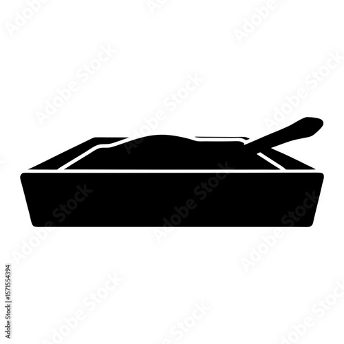 Black and white rendering of a container of mashed potatoes with a spoon