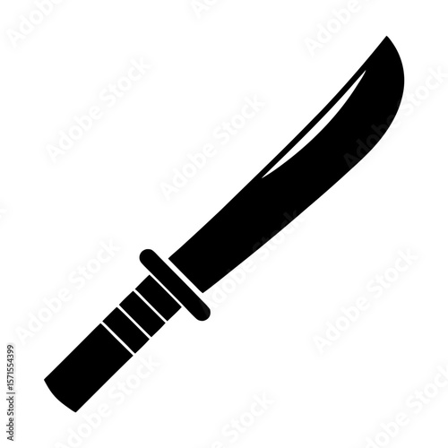 Black and white illustration of a machete style knife with handle