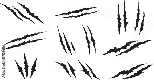  Assorted Black Claw Marks and Scratch Designs on White for Aggressive Graphics