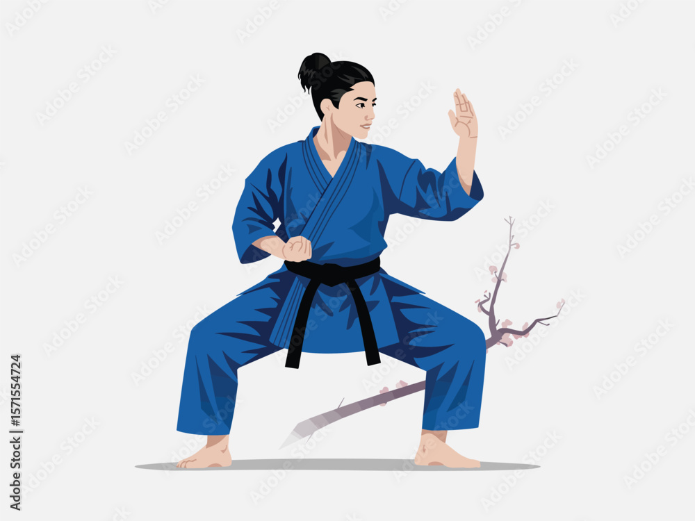 Female Karateka in a Low Stance Vector Illustration Female Karateka in a Low Stance Vector Illustration