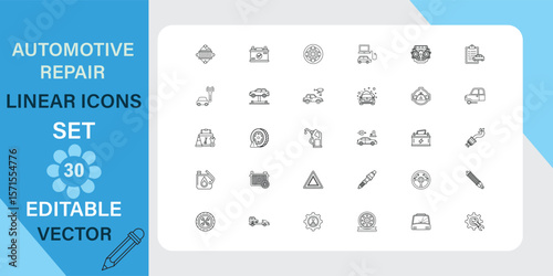 Automotive Repair Linear Icons Set Editable Vector