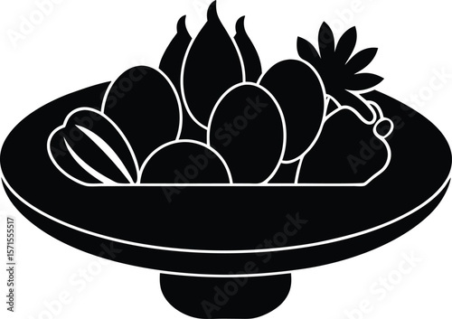 Roasted vegetables platter vector silhouette