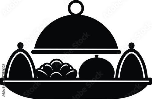 Serving tray with food vector silhouette