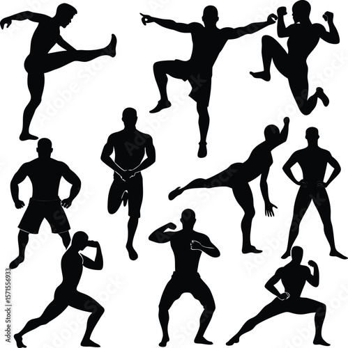 Silhouette of Athletic Men in Various Workout and Fitness Poses