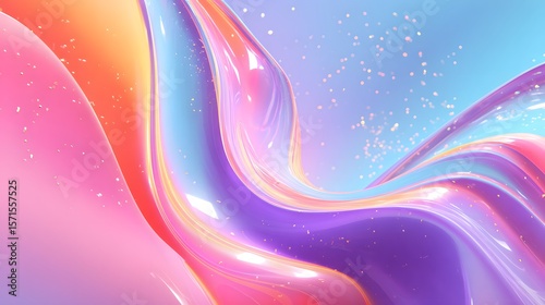 Vibrant fluid gradient design featuring organic waves and glossy abstract shapes in iridescent pastel tones, clean minimal backdrop for tech presentations