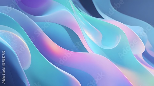 Vibrant fluid gradient design featuring organic waves and glossy abstract shapes in iridescent pastel tones, clean minimal backdrop for tech presentations