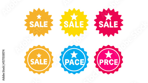 Star round sticker tag icon shape set. Circle starburst label shape for promo, sale, price offer badge sticker. Round tag shape vector icon. Sale, promo label graphic design. Vector illustration.

