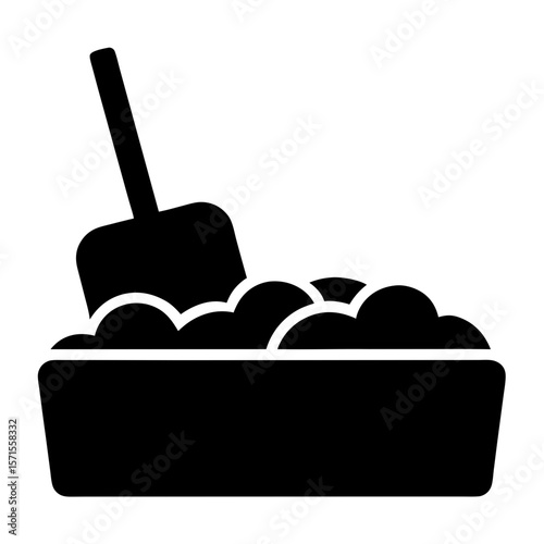 Black and White Illustration of a Cat Litter Box with Scoop