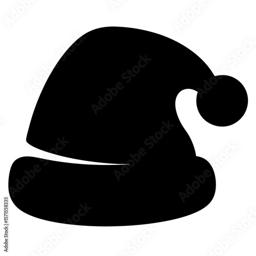 Silhouette of classic Santa Claus hat with pompom in solid black