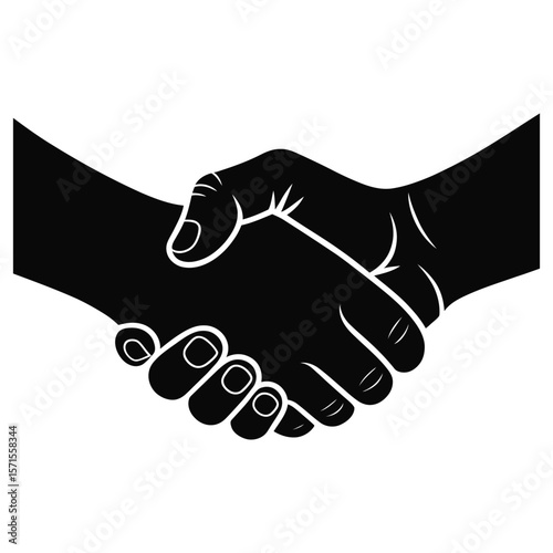 Silhouette vector of handshake between different ethnic hands symbolizing unity on black and white background