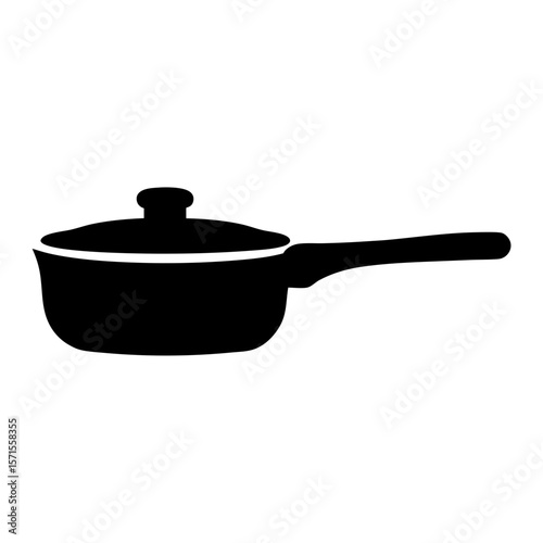 Simple black silhouette of a saucepan with lid on white background