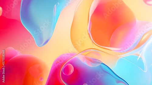 Abstract fluid gradient design with glossy liquid shapes blending softly into a modern holographic color palette, high resolution for creative presentations