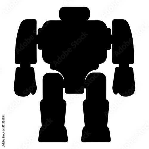 Retro robot silhouette with bulky design and square limbs on white background