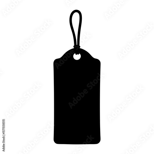 Simple Black Silhouette Image of a Tag or Label with String