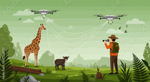 Wildlife Observation with Drones: Witness a cutting-edge scene where innovative drone technology meets the wonders of wildlife observation, showcasing the power of advanced tools.