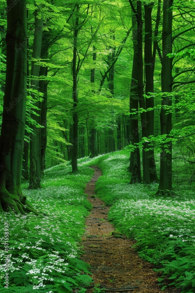 Obraz premium Green forest path nature background