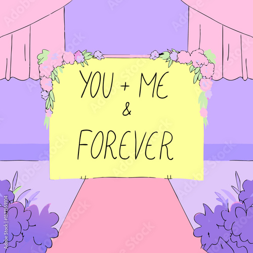 Wedding signage, romantic, colorful illustration, with floral design.Wedding signage ideas