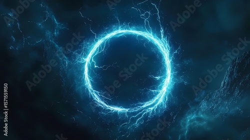 Stunning Circular Energy Electric Blue Plasma Ring Abstract Background for Design Projects isolated on transparent background