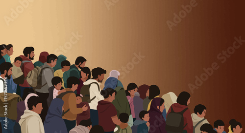 Migrant Solidarity: A multitude of individuals navigate a shared journey, embodying the spirit of solidarity and resilience against a backdrop of uncertain circumstances.