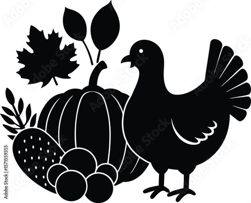 Thanksgiving greeting card elements vector silhouette