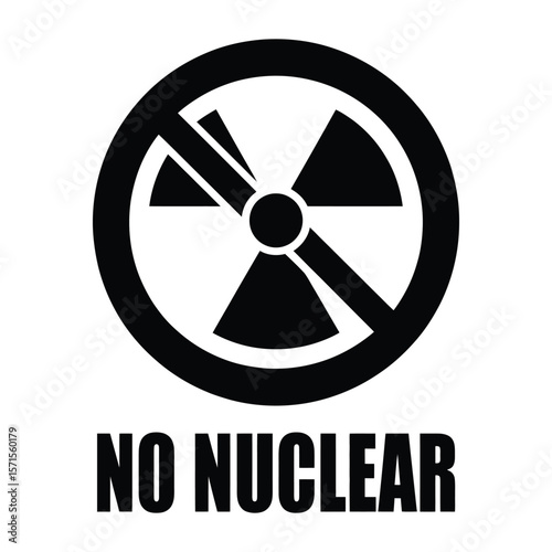 Silhouette vector of no nuclear sign with earth globe warning icon on black and white background