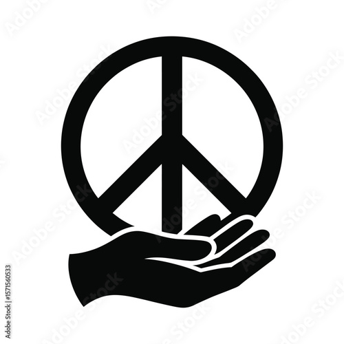 Silhouette vector of peace symbol with helping hand icon on black and white background