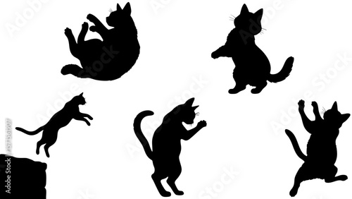 Stylish Silhouette Vector Set of Cats – Jumping, Sitting, Standing and Playing Poses