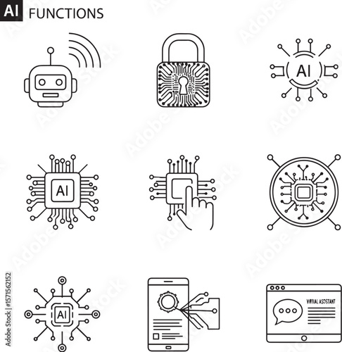 Artificial intelligence functions icons vector