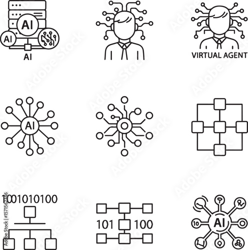 Artificial intelligence network and data processing icons vector