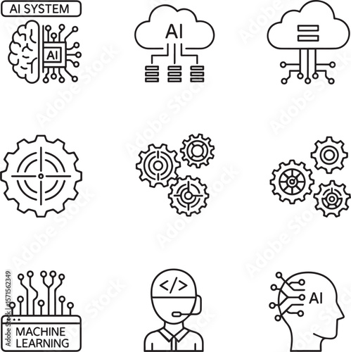 Artificial intelligence system brain cloud machine learning gears coder vector
