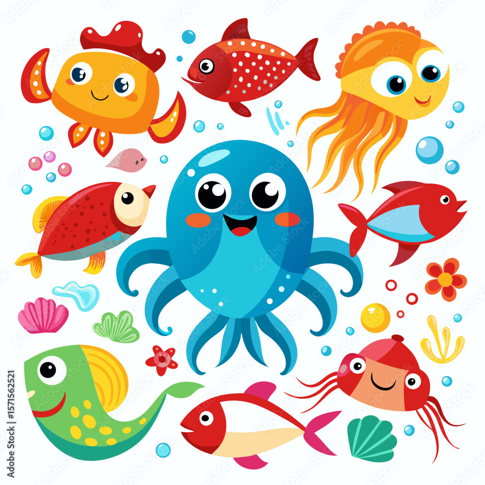 Fototapeta premium Different types of sea animals