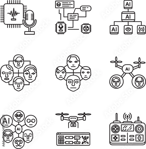 Artificial intelligence technology concepts network diagram vector