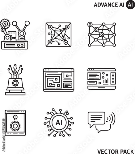 Artificial intelligence technology icons machine learning