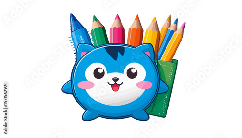 Colorful School Pencil Case with Pencils Vector