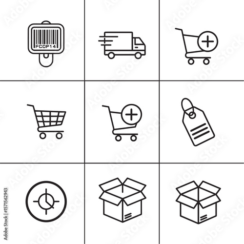 Barcode scanner delivery truck shopping cart tag target and boxes vector