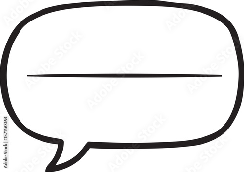 Black outline speech bubble with horizontal line communication message