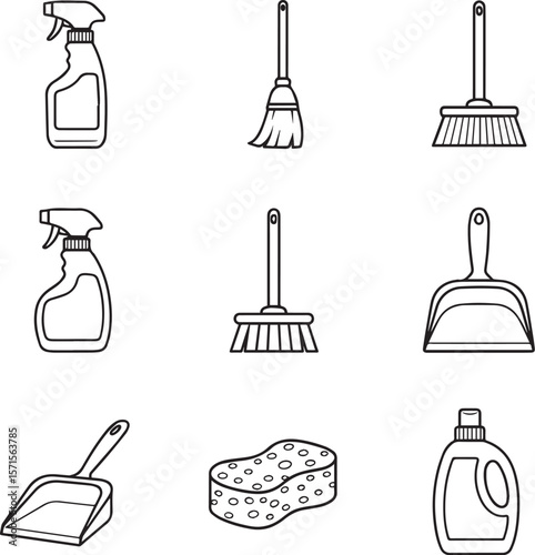 Cleaning supplies collection spray bottle
