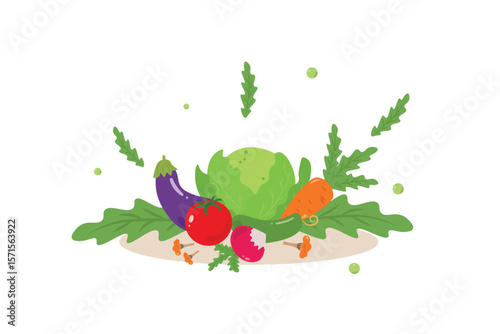 Fruits and vegetables, set of healthy vegetarian or vegan food. Hand drawn vector illustration in trendy minimalist style