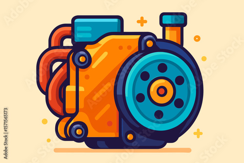 Vibrant cartoon car engine part vector illustration. Modern flat automotive component, colorful mechanical motor detail, playful design, engineering, technology concept, isolated.