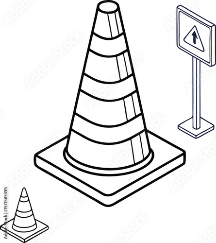 Create engaging designs with this construction cone and sign graphic element.