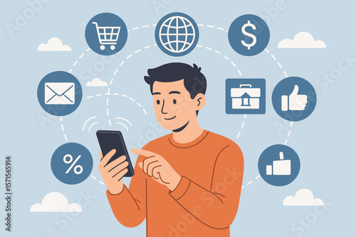 Modern people using smartphones for global communication, online business, finance, banking, shopping, email, social media, internet connectivity, digital lifestyle, technology concept