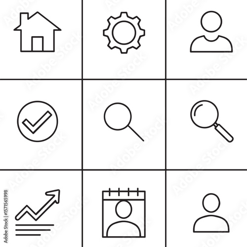 Home gear person check search magnifier graph calendar person vector