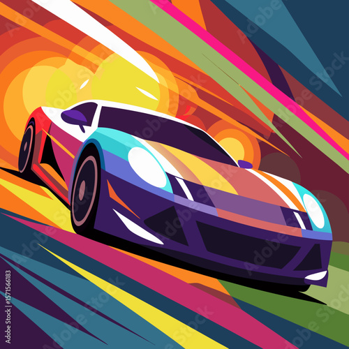 Colorful Abstract Sports Car Speeding, Racing Graphic