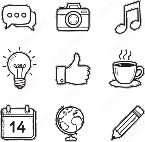 Icons for communication ideas and daily life camera music