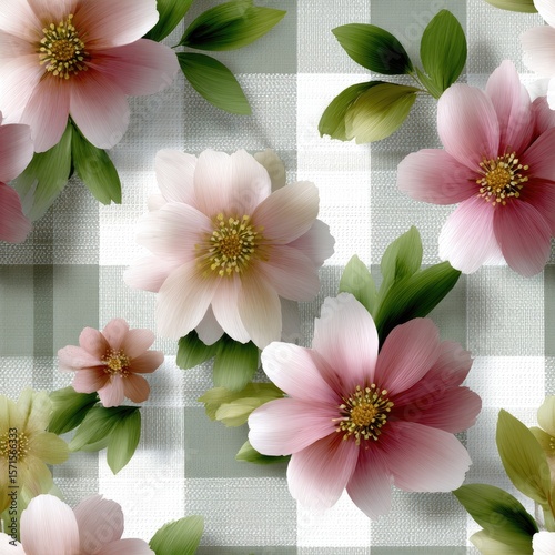 Delicate watercolor flowers in pastel pink and light green hues create a harmonious and sophisticated seamless pattern for various uses SEAMLESS PATTERN
