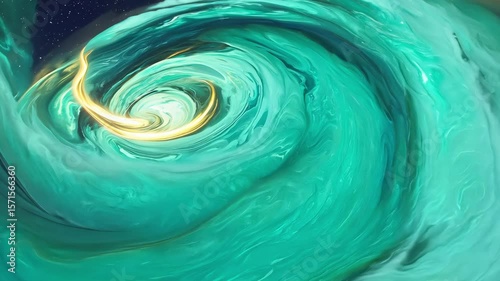 Emerald vortex unfolding: cosmic energy swirl in dynamic motion and celestial dance