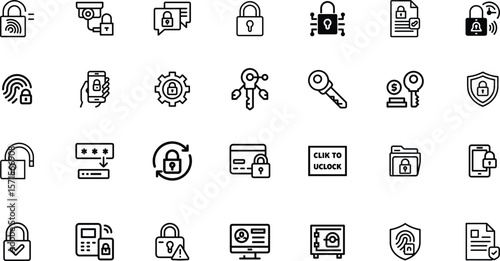 Collection of security and access control icons for digital and physical protection