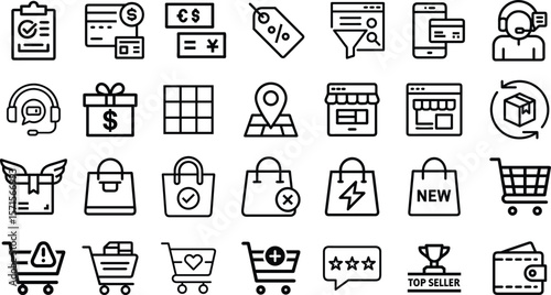 Collection of e commerce and shopping icons in a clean outline style