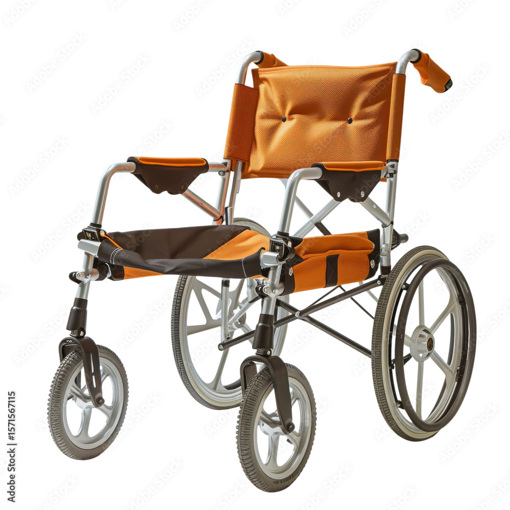 Fototapeta premium A stylish orange wheelchair designed for comfort and mobility.